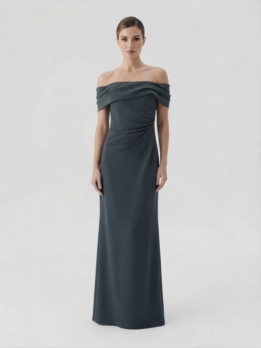 Armani Exchange Off-Shoulder Slate Maxi Gown